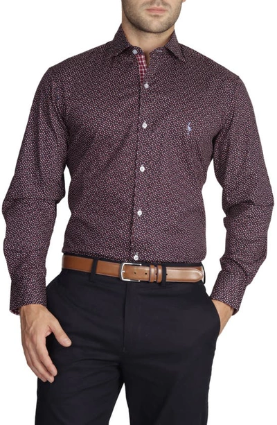 Tailorbyrd Mini Paisley Long Sleeve Button-down Shirt In Dark Red