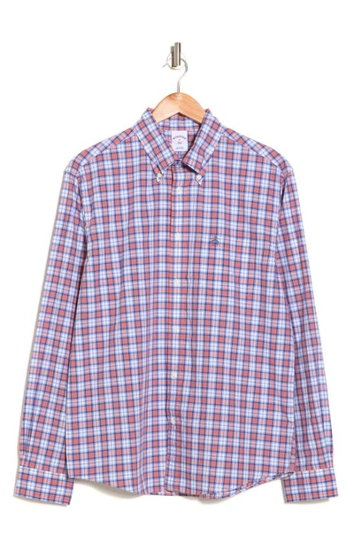 Brooks Brothers Sport Fit Plaid Long Sleeve Yarn Dye Cotton Button-down Shirt In Blue Orange Plaid