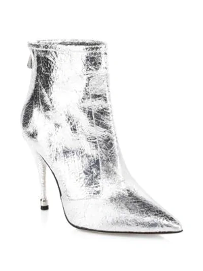 Paul Andrew Citra Metallic Leather Booties In Silver