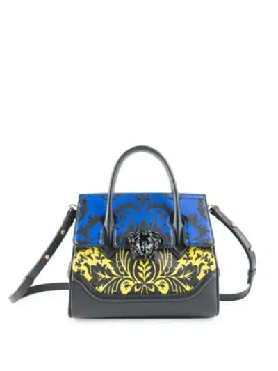 Versace Vitello Floral Leather Top Handle Bag In Multi