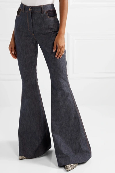 Rosie Assoulin High-rise Plaid-pocket Flare-leg Jeans In Denim Blue