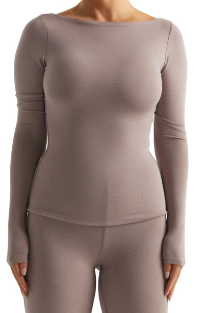 Naked Wardrobe Rock The Boat Neck Top In Taupe