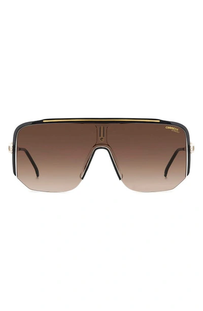 Carrera Eyewear 99mm Oversize Shield Sunglasses In Black Gold/ Brown Gradient