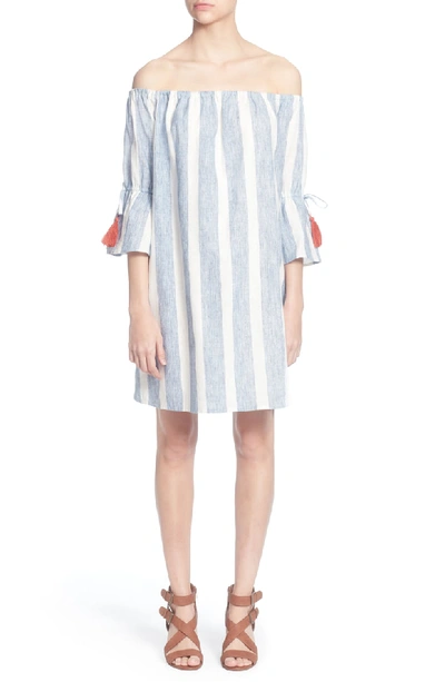 Catherine Catherine Malandrino Randee Striped Off-the-shoulder Dress In Blue/white