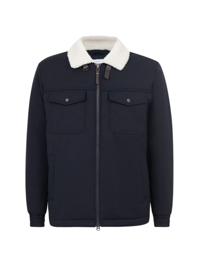 Reiss Harvey - Navy Quilted Faux Shearling Collar Coat, Xl