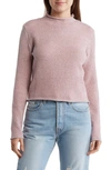 Cotton Emporium Rolled Mock Neck Crop Sweater In Light Pink