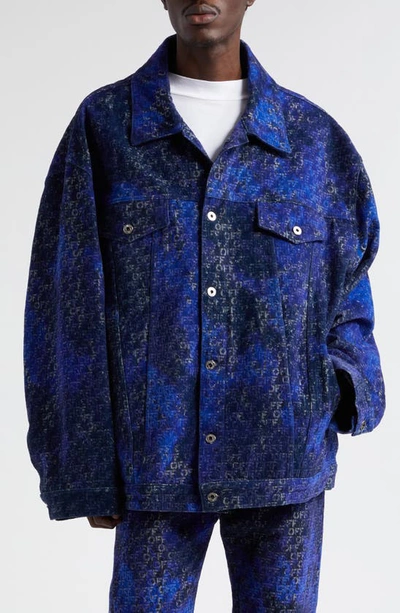 Off-white Brand-jacquard Regular-fit Cotton-blend Jacket In Dark Blue