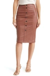 Ookie & Lala Faux Leather Button Skirt In Luggage