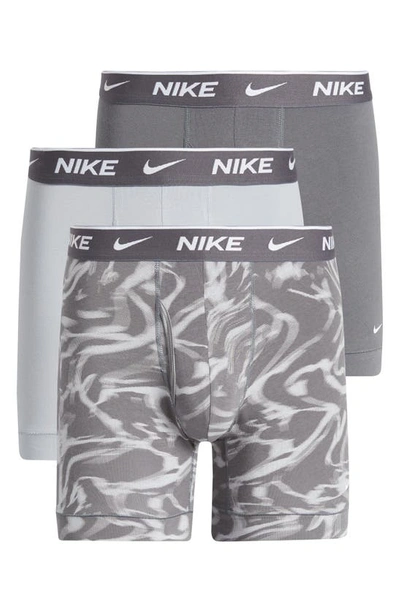 Nike Dri-fit Essential 3-pack Stretch Cotton Boxer Briefs In Digital Smoke
