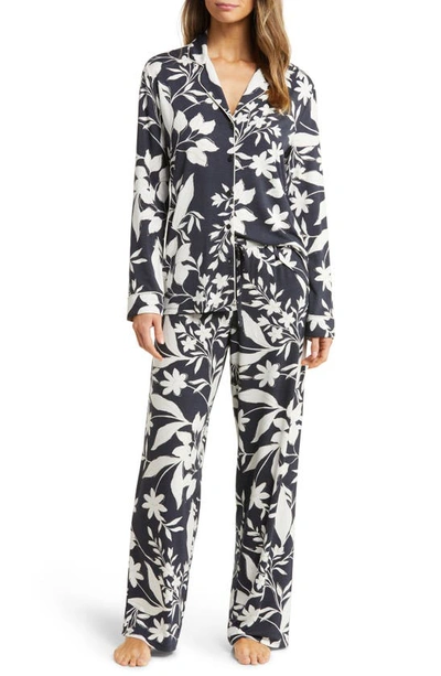 Nordstrom Moonlight Eco Knit Pajamas In Black Outlined Floral