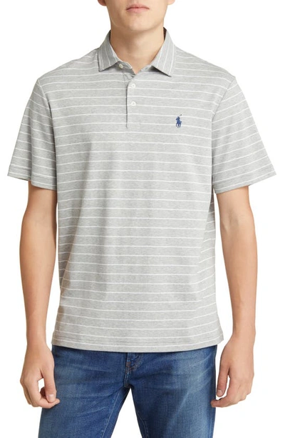 Polo Ralph Lauren Stripe Cotton Interlock Polo In Light Grey