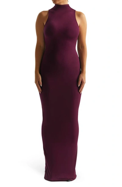 Naked Wardrobe Sleeveless Knit Maxi Dress In Dark Plum