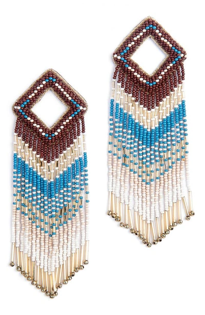 Deepa Gurnani Reya Bead Fringe Drop Earrings In Maroon