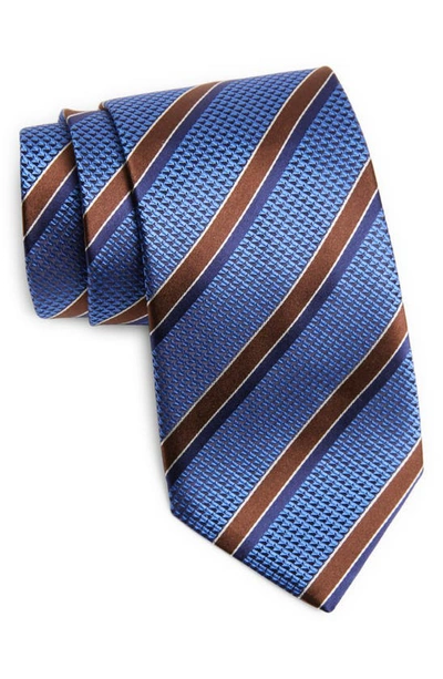 Canali Stripe Silk Tie In Bright Blue