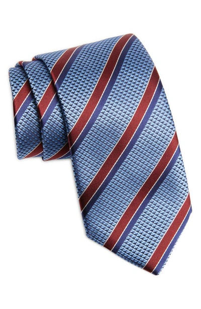 Canali Stripe Silk Tie In Light Blue
