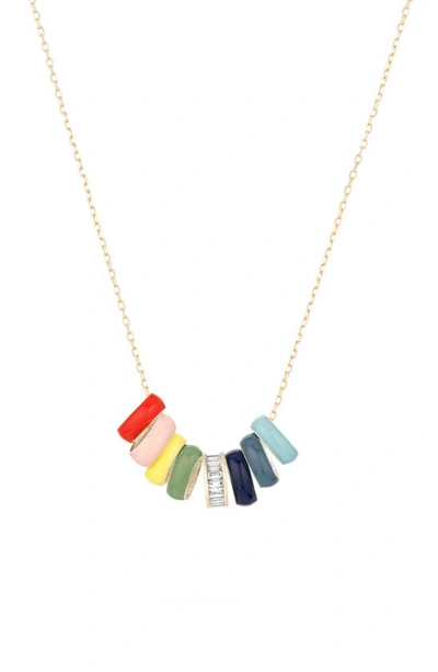 Adina Reyter Baguette Diamond Necklace In Gold/ Rainbow Multi