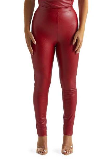 Naked Wardrobe All Faux U High Waist Faux Leather Leggings In Red
