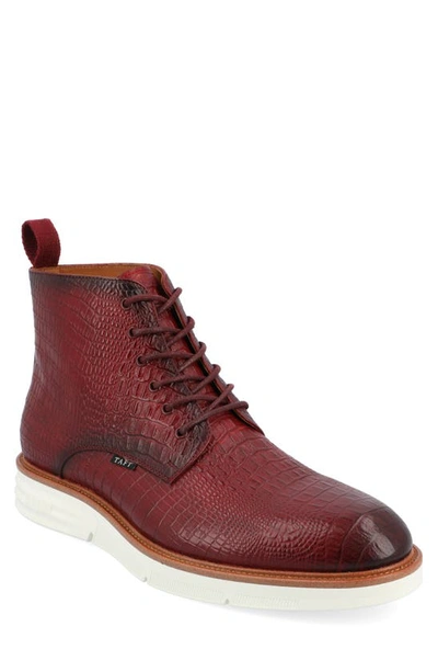 Taft Croc Embossed Leather Boot In Cherry