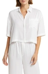 Barefoot Dreams Dream Washed Satin Button-up Pajama Shirt In Pearl