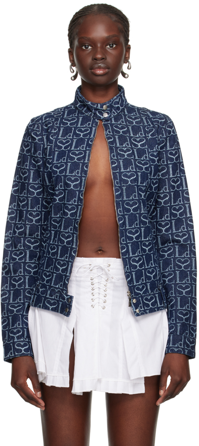 Ludovic De Saint Sernin Monogram-print Denim Jacket In Blue