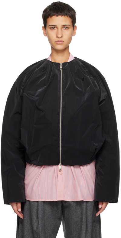 Ader Error Pleat-detail Padded Bomber Jacket In Noir