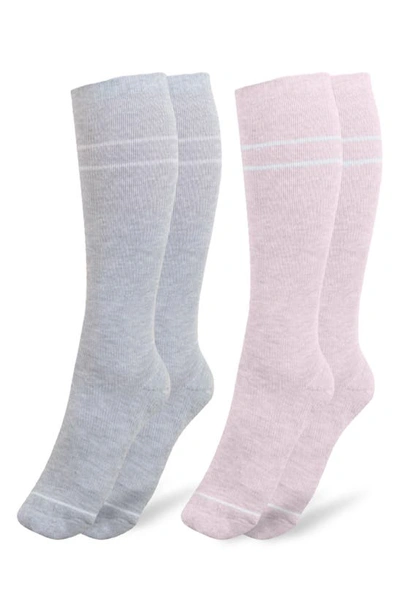 Kindred Bravely Premium Compression Knee High Maternity Socks In Grey Heather/ Soft Pink