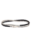 Caputo & Co Braided Sterling Silver & Leather Double Wrap Bracelet In Black