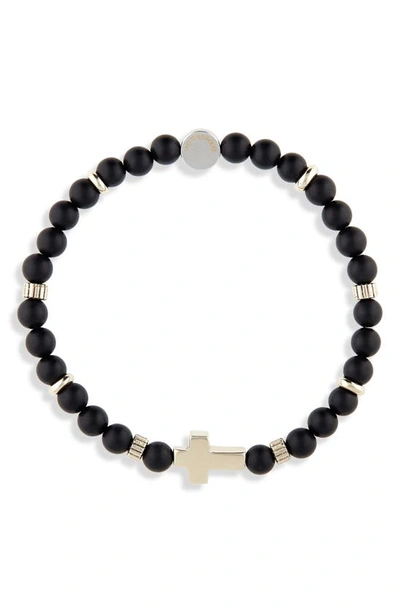 Caputo & Co Stone Beaded Stretch Bracelet In Black Matte Onyx