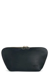 Kusshi Signature Leather Makeup Bag In Black/ Cool Grey