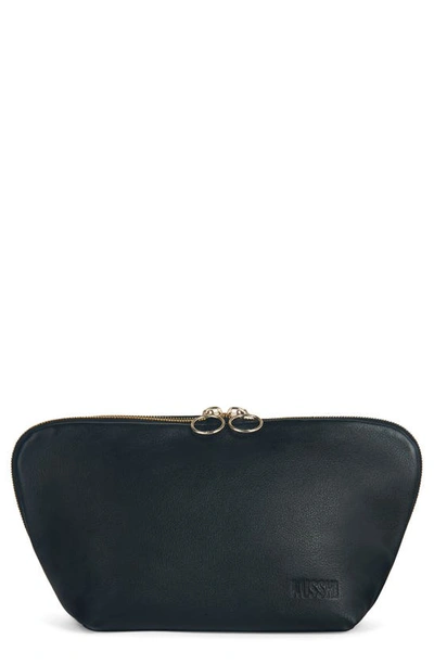 Kusshi Signature Leather Makeup Bag In Black/ Cool Grey