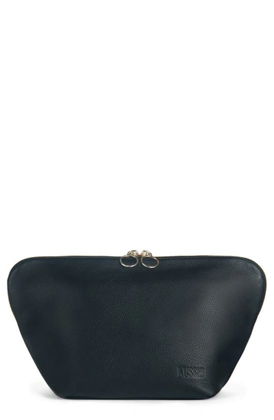 Kusshi Vacationer Leather Makeup Bag In Black/ Cool Grey