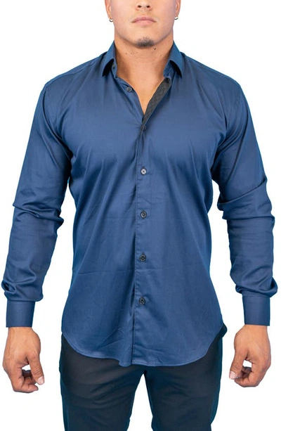 Maceoo Fibonacci Dark Denim Blue Contemporary Fit Button-up Shirt