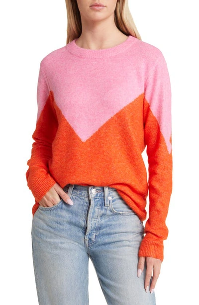 Vero Moda Plaza Colorblock Crewneck Sweater In Sachet Pink Detail