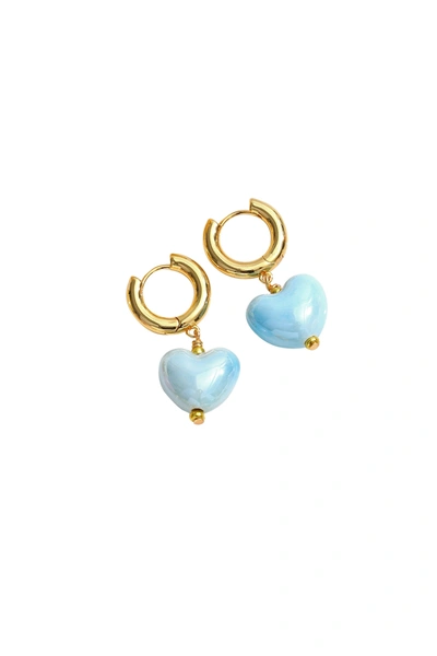 Classicharms Blue Ceramic Heart Dangle Earrings