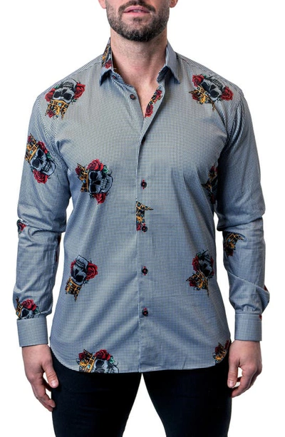 Maceoo Fibonacci Skull King Grey Button-up Shirt