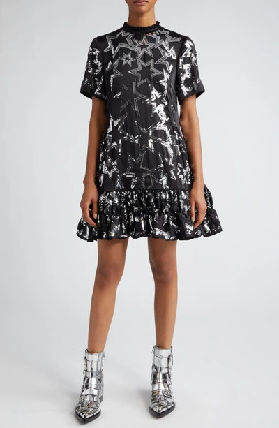 Rabanne Star-motif Sequin-embellished Dress In Black / Silver