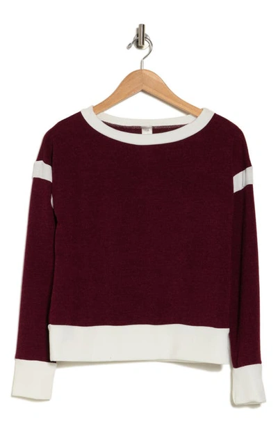 Go Couture Spring Varsity Long Sleeve Top In Burgundy/ Ivory