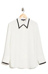 Rachel Roy Tipped Long Sleeve Button-up Shirt In Ivory/ Black