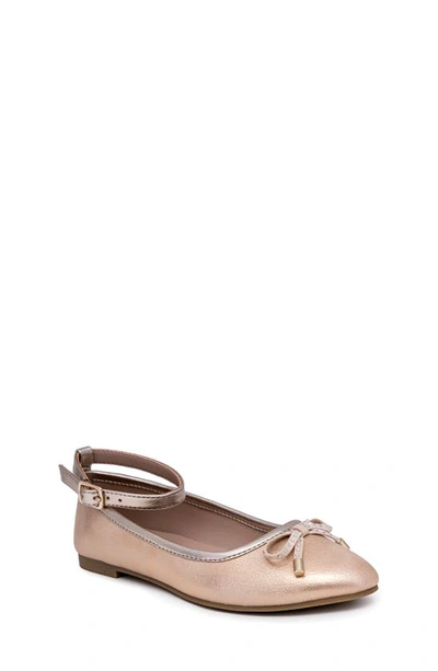 Sugar Kids' Bow Ankle Strap Ballet Flat In Champagne