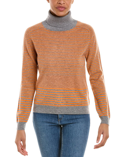 Kier + J Striped Cashmere Raglan Sweater In Orange