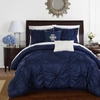 Chic Home Design Hyatt 10 Piece Comforter Set Floral Pinch Pleated Ruffled Designer Embellished Bed In A Bag Bedding In Blue