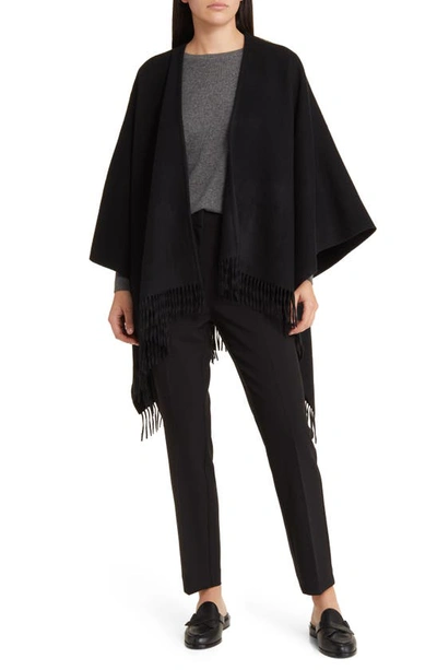 Vince Fringe Cashmere Cape In 001blk Black