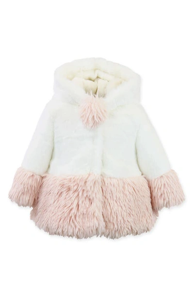 Widgeon Kids' Colorblock Hooded Faux Fur Coat In Strawberry