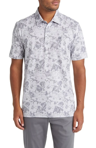 Travismathew Private Deck Floral Short Sleeve Polo In Heather Light Grey