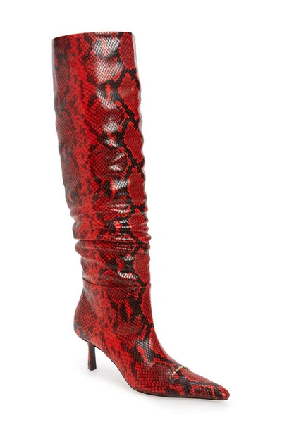Alexander Wang Viola Slouch Pointed Toe Snakeskin Embossed Over The Knee Boot In Red