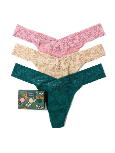 Hanky Panky 3 Pack Plus Size Signature Lace Original Rise Thongs Meadow Rose Pink