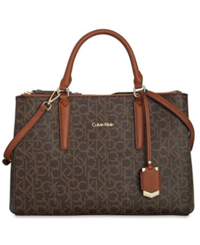Calvin Klein Claudia Monogram Satchel In Brown/khaki/luggage | ModeSens
