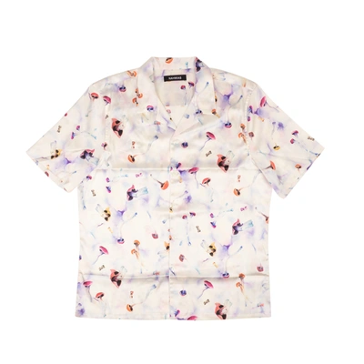 Nahmias White Silk Pychedelic Mushroom Button Down Shirt