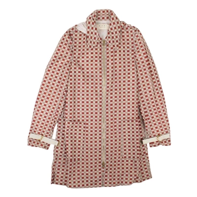Marni Women's Beige And Red Nylon Zip-up Checked Jacket In Multi