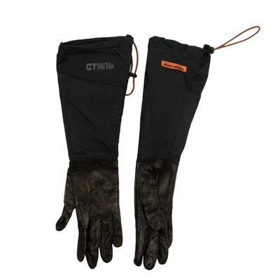 Heron Preston Dual Material Long Black Leather Gloves